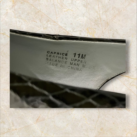 Bellini Black Patent Croc Heel SZ 11 Women Leather Ankle Strap Coquette Dinner - Picture 8 of 11